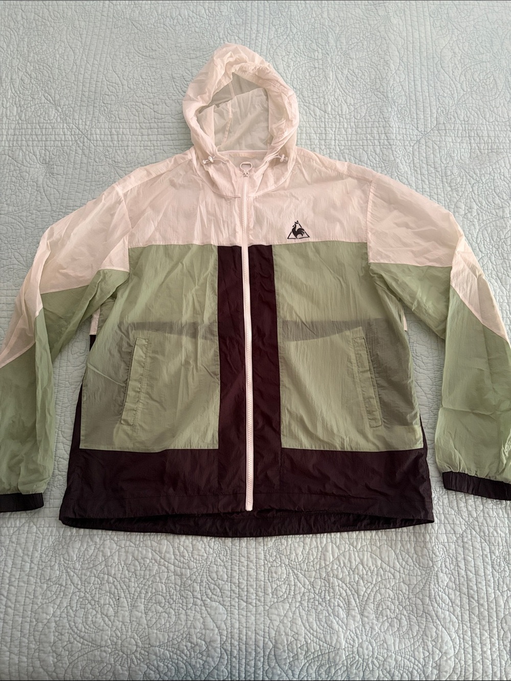 Le Coq Sportif White, Sage & Dark Brown Colorblock Windbreaker